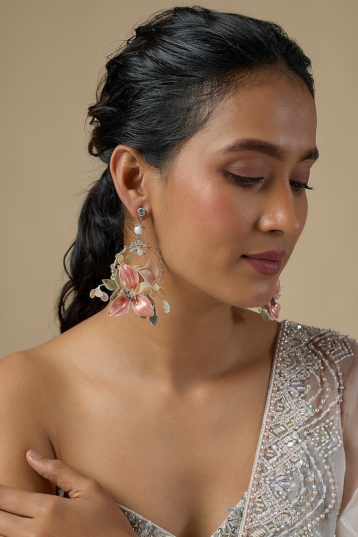 Multi-Colored Enameled Handcrafted Floral Dangler Earrings by THE BEAUTIFUL SECRET at Pernia's Pop Up Shop