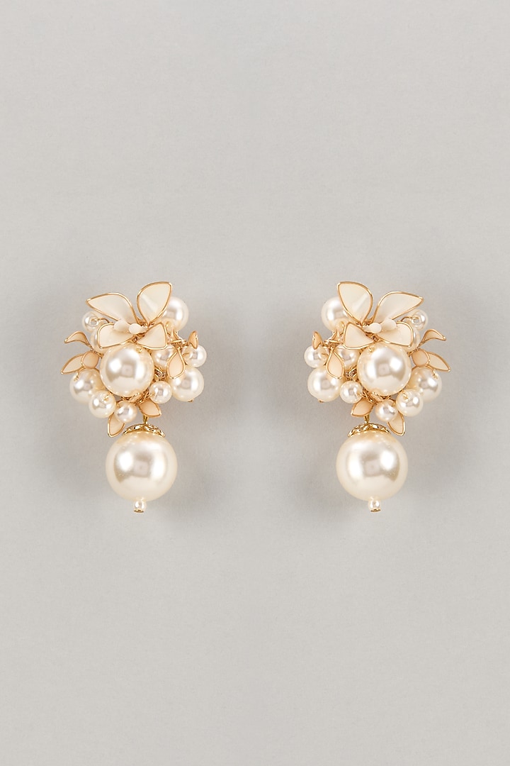 White Enameled Handcrafted Floral Dangler Earrings by THE BEAUTIFUL SECRET at Pernia's Pop Up Shop