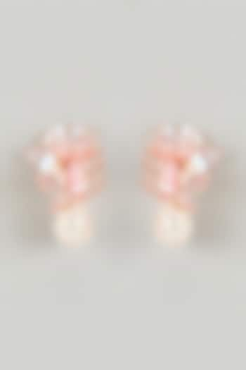 Gold Finish Pearl Pink Enameled Floral Stud Earrings by THE BEAUTIFUL SECRET at Pernia's Pop Up Shop