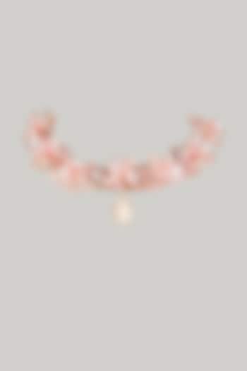 Gold Finish Pearl Pink Enameled Floral Necklace by THE BEAUTIFUL SECRET at Pernia's Pop Up Shop