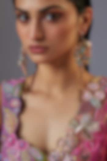 Gold Finish Multi-Colored Enameled Floral Dangler Earrings by THE BEAUTIFUL SECRET at Pernia's Pop Up Shop