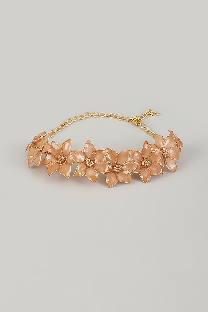 Gold Finish Pink Enameled Floral Bracelet by THE BEAUTIFUL SECRET at Pernia's Pop Up Shop