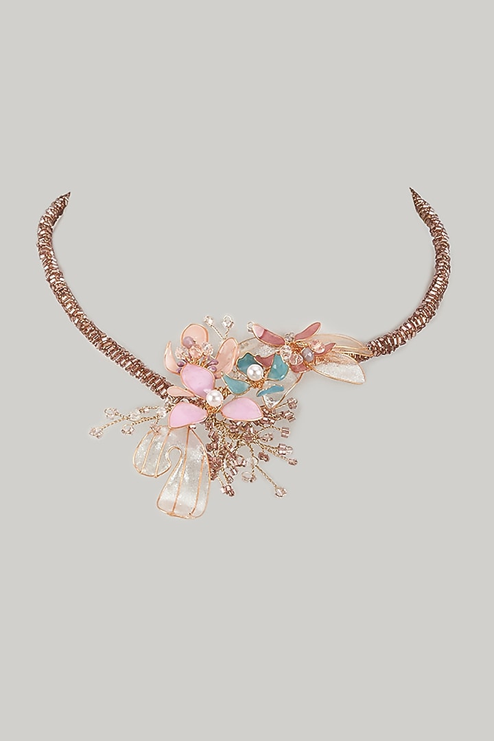 Gold Finish Multi-Colored Enameled Floral Necklace by THE BEAUTIFUL SECRET at Pernia's Pop Up Shop