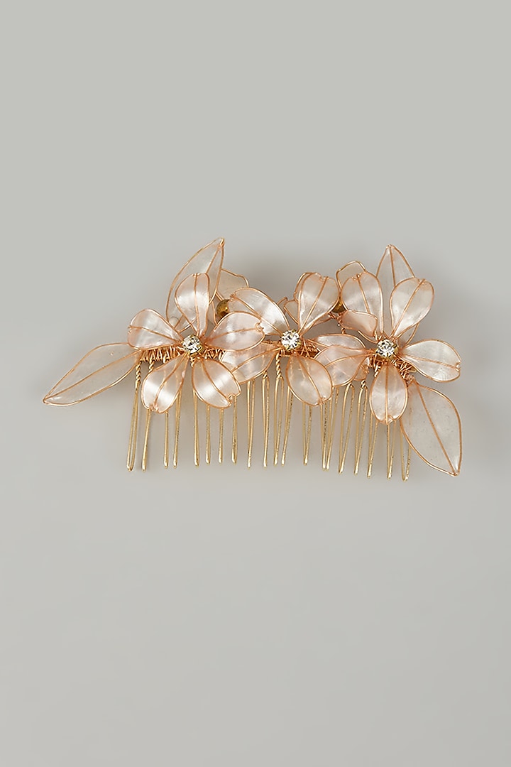 Gold Finish Pearl White Enameled Floral Hair Accessories by THE BEAUTIFUL SECRET at Pernia's Pop Up Shop