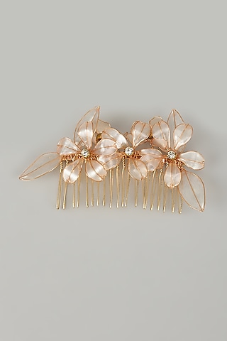 Gold Finish Pearl White Enameled Floral Hair Accessories by THE BEAUTIFUL SECRET