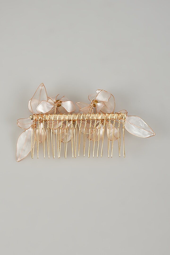 Gold Finish Pearl White Enameled Floral Hair Accessories by THE BEAUTIFUL SECRET at Pernia's Pop Up Shop