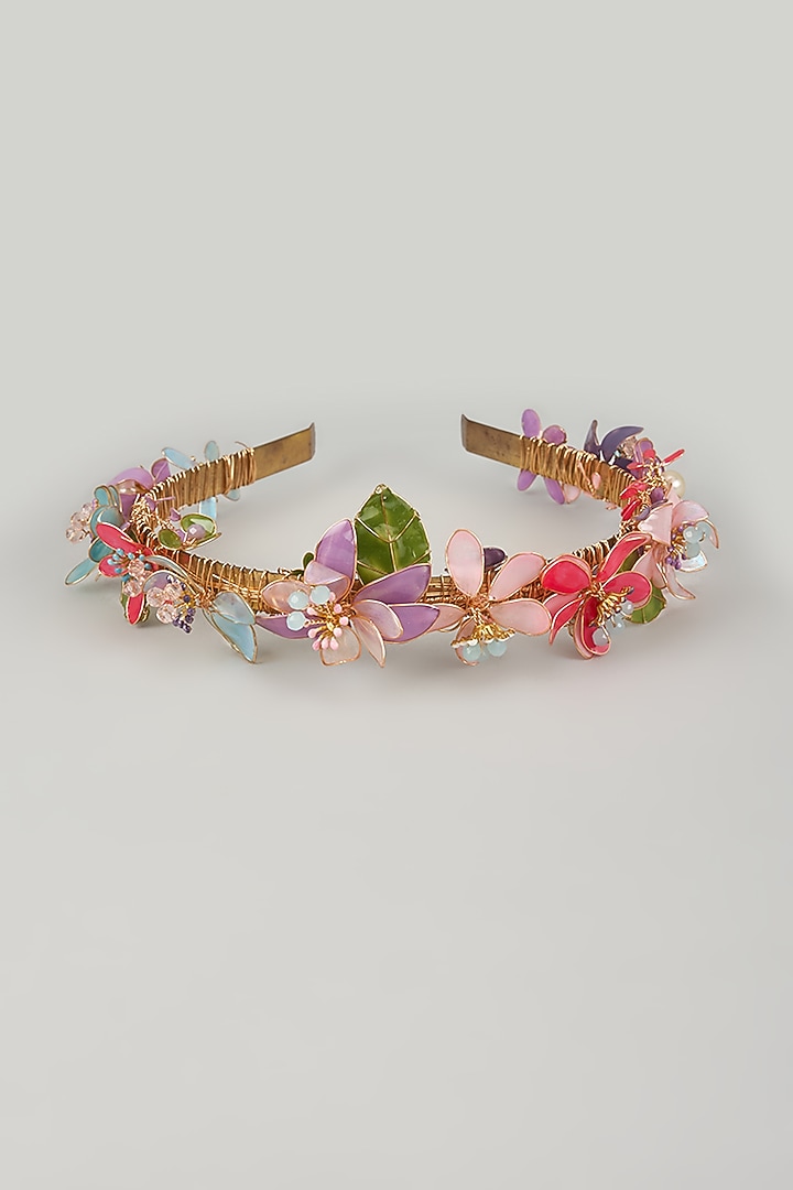 Gold Finish Multi-Colored Enameled Floral Hair Band by THE BEAUTIFUL SECRET at Pernia's Pop Up Shop