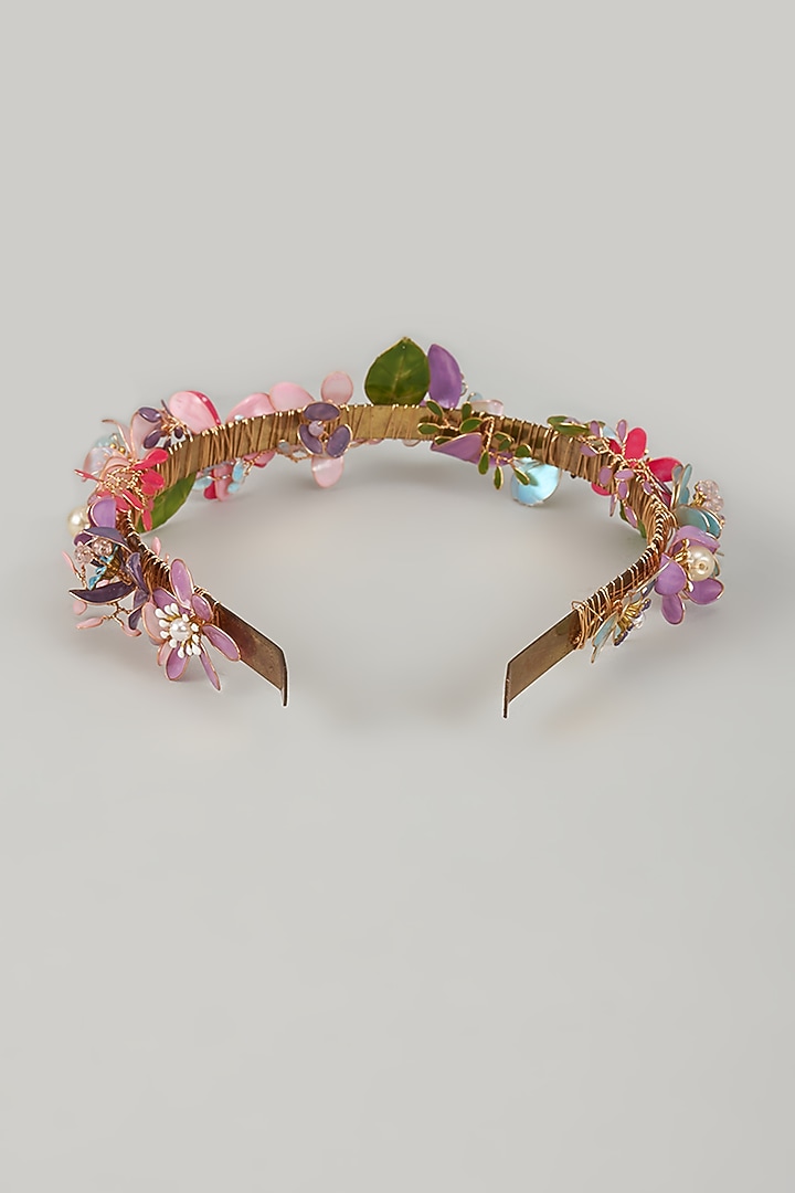 Gold Finish Multi-Colored Enameled Floral Hair Band by THE BEAUTIFUL SECRET at Pernia's Pop Up Shop