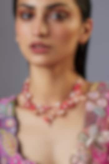 Gold Finish Pink Enameled Floral Necklace by THE BEAUTIFUL SECRET at Pernia's Pop Up Shop