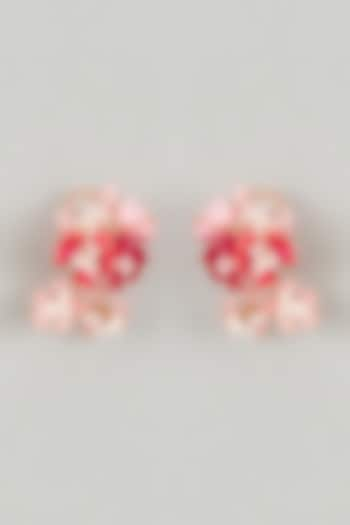 Gold Finish Pink Enameled Floral Stud Earrings by THE BEAUTIFUL SECRET at Pernia's Pop Up Shop