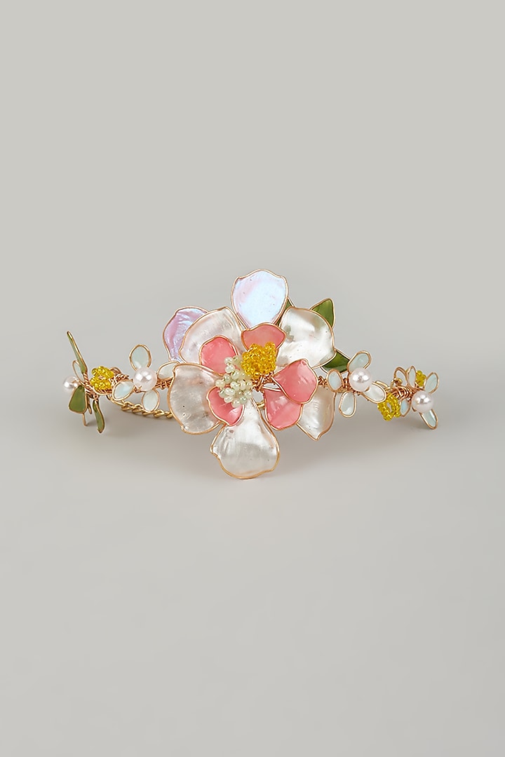 Gold Finish Multi-Colored Enameled Adjustable Floral Bracelet by THE BEAUTIFUL SECRET at Pernia's Pop Up Shop