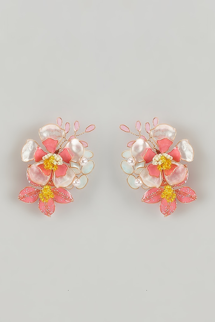 Gold Finish Multi-Colored Enameled Floral Stud Earrings by THE BEAUTIFUL SECRET at Pernia's Pop Up Shop