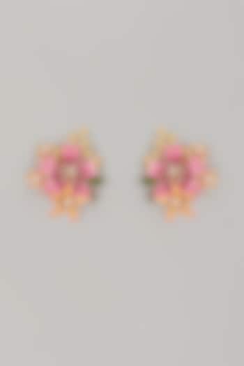 Pink Enameled Handcrafted Floral Dangler Earrings by THE BEAUTIFUL SECRET at Pernia's Pop Up Shop