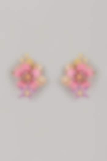 Pink Enameled Handcrafted Floral Dangler Earrings by THE BEAUTIFUL SECRET at Pernia's Pop Up Shop