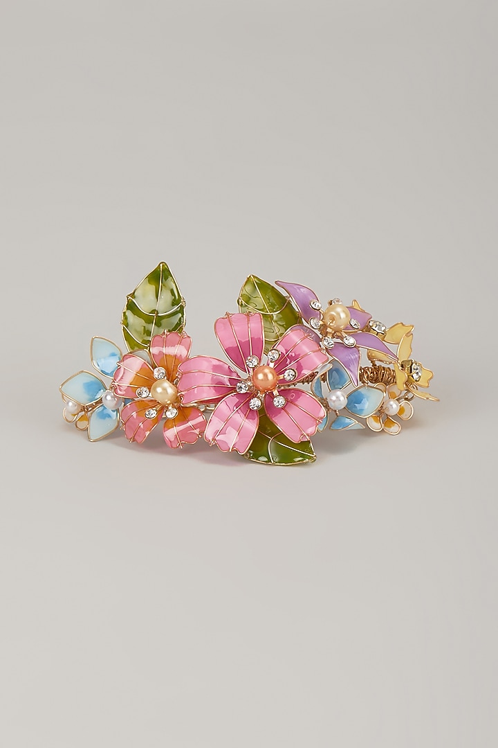 Gold Finish Multi-Colored Enameled Floral Bracelet by THE BEAUTIFUL SECRET at Pernia's Pop Up Shop