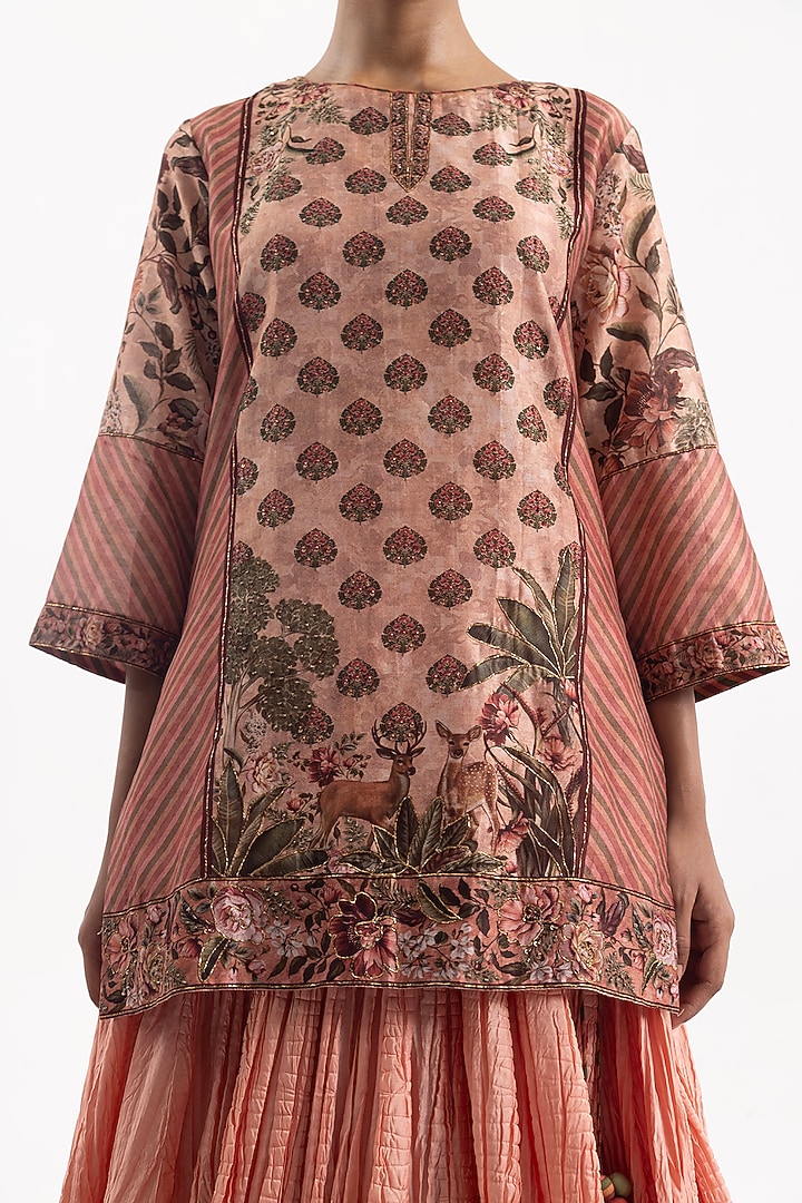 Peach Cotton Silk Chanderi Skirt Set by Samant Chauhan at Pernia's Pop Up Shop