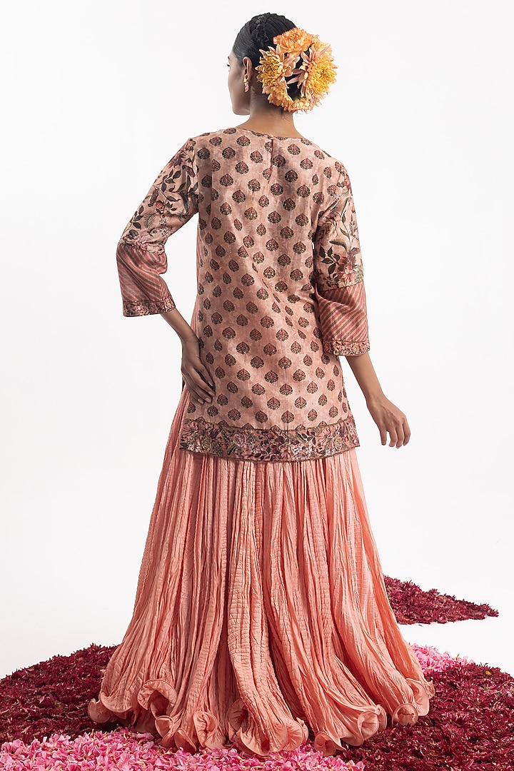 Peach Cotton Silk Chanderi Skirt Set by Samant Chauhan at Pernia's Pop Up Shop