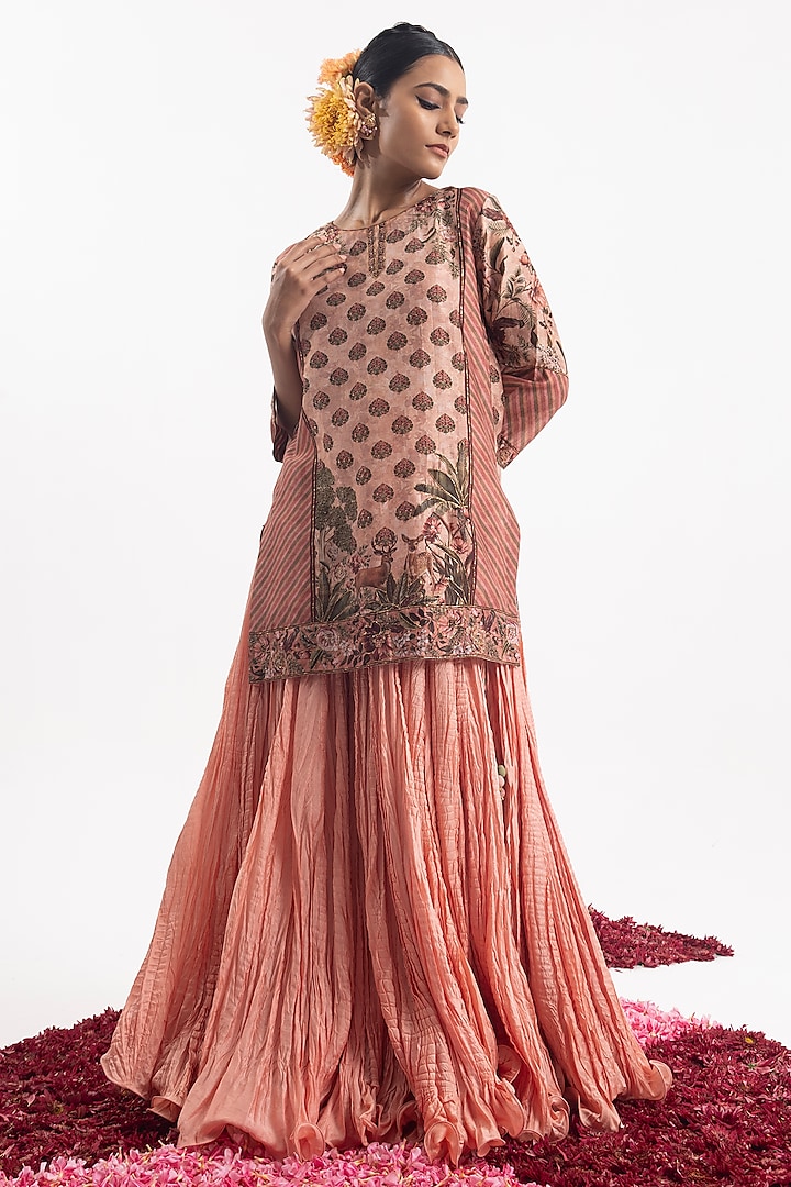 Peach Cotton Silk Chanderi Skirt Set by Samant Chauhan at Pernia's Pop Up Shop