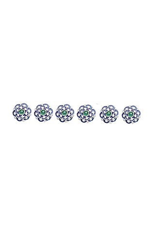 White Plated Sherwani Buttons In Sterling Silver (Set of 6) by Plume Men
