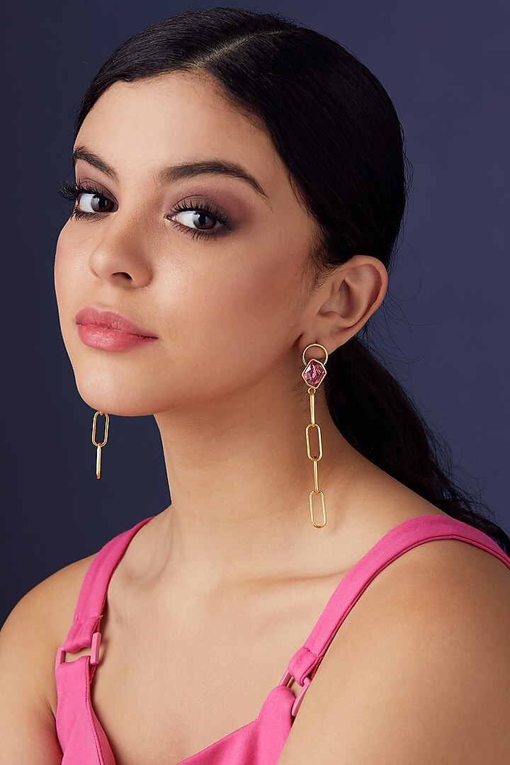 Gold Plated Rose Swarovski Crystal Earrings by Zariin