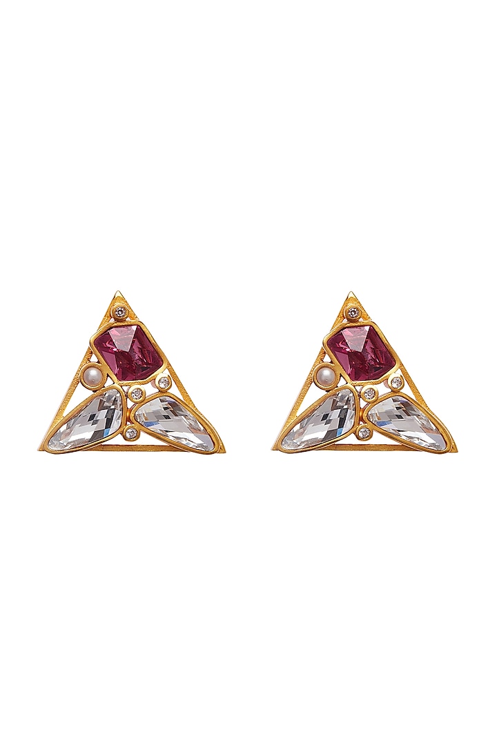 Gold Plated Pearl & Crystal Earrings by Zariin