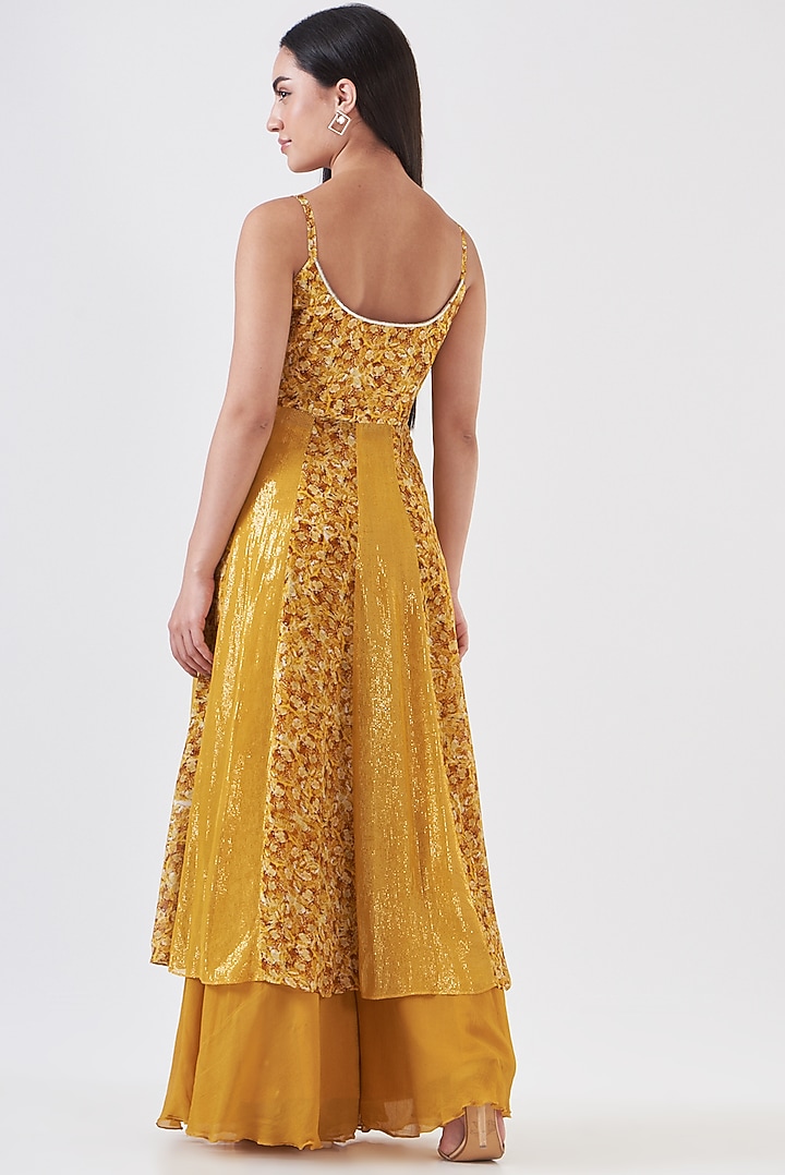 Mustard Upada Silk Embroidered & Hand Painted Kurta Set by Breathe By Aakanksha Singh at Pernia's Pop Up Shop