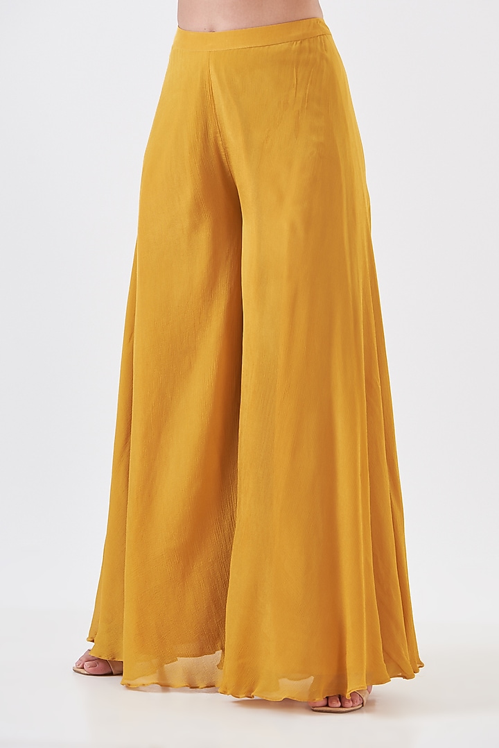 Mustard Upada Silk Embroidered & Hand Painted Kurta Set by Breathe By Aakanksha Singh at Pernia's Pop Up Shop