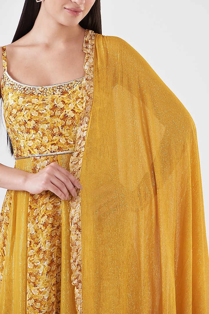 Mustard Upada Silk Embroidered & Hand Painted Kurta Set by Breathe By Aakanksha Singh at Pernia's Pop Up Shop