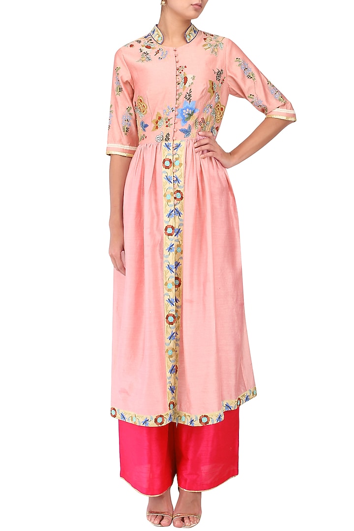 Icy Pink Pleated Kurta and Pants Set available only at Pernia's Pop Up Shop.
