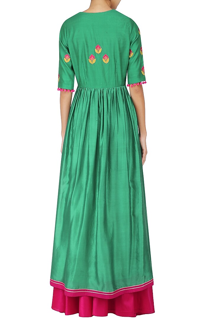 Emerald Green and Magenta Floral Embroidered Kalidaar Set available only at Pernia's Pop Up Shop.