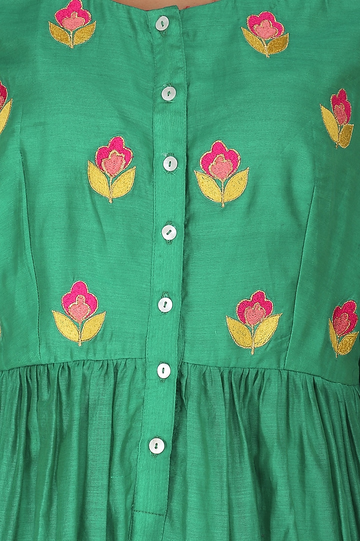 Emerald Green and Magenta Floral Embroidered Kalidaar Set available only at Pernia's Pop Up Shop.