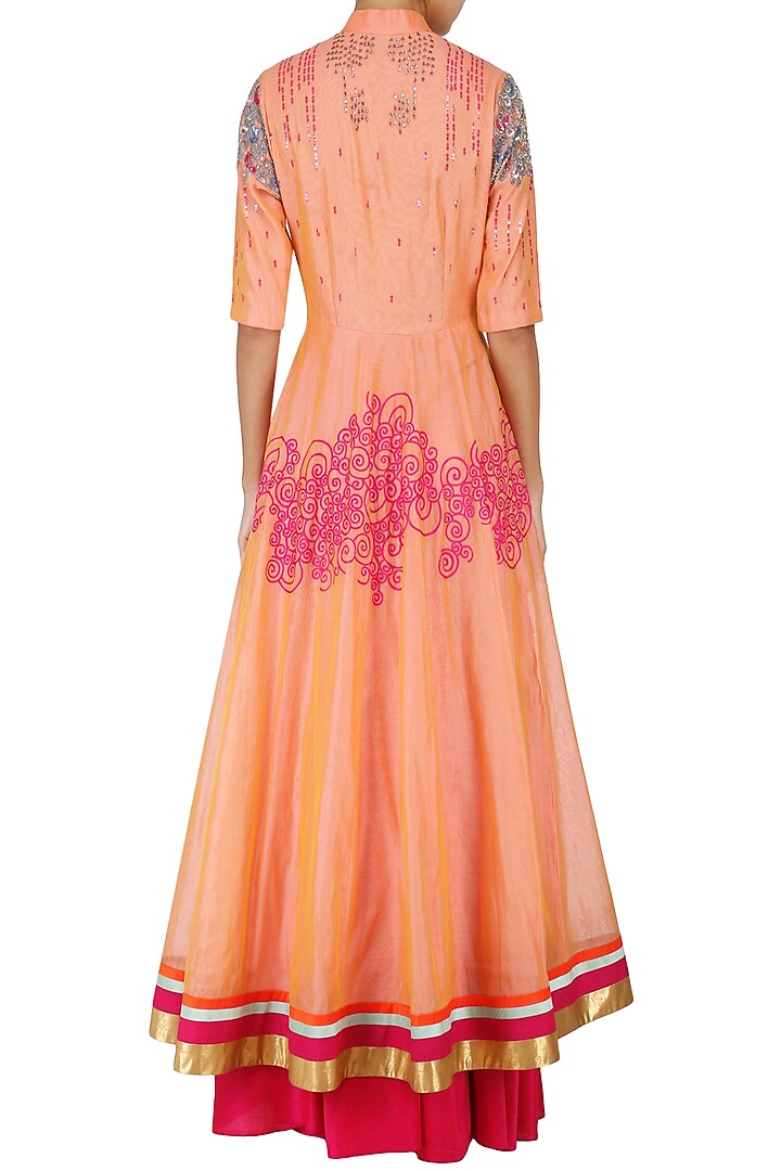 Orange Floral Embroidered Anarkali Set available only at Pernia's Pop Up Shop.
