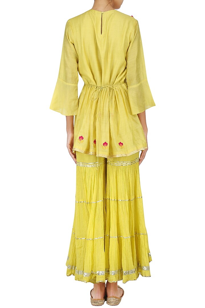 Haldi Green Embroidered Short Kurta with Gharara Set available only at Pernia's Pop Up Shop.