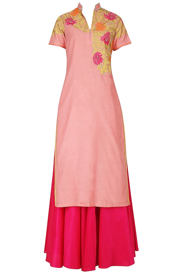 Light Pink and Magenta Embroidered Kurta Set by Breathe By Aakanksha Singh