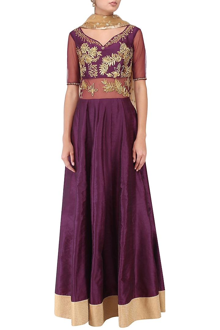 Wine Embroidered Anarkali Set available only at Pernia's Pop Up Shop.