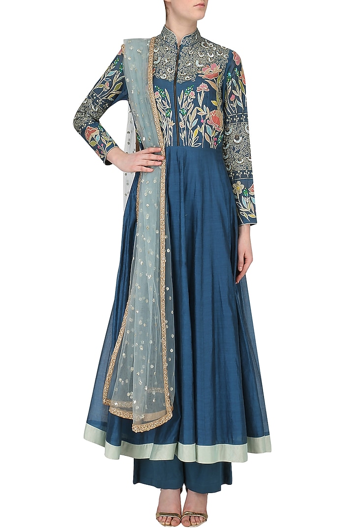Navy Blue Embroidered Kalidaar Set available only at Pernia's Pop Up Shop.