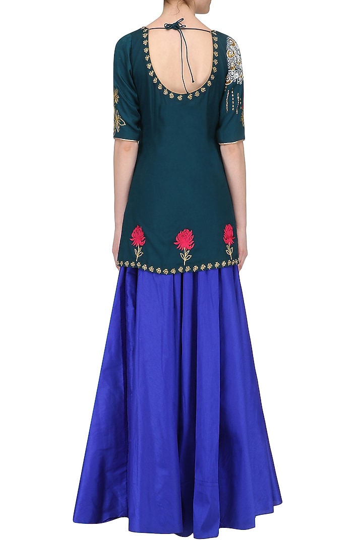Navy Embroidered Short Kurta with Lehenga Set available only at Pernia's Pop Up Shop.