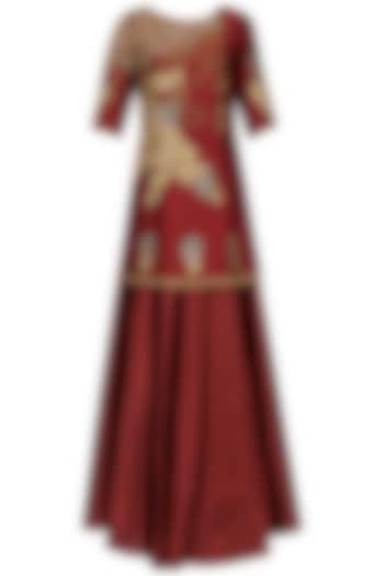 Deep Red Embroidered Short Kurta with Lehenga Set available only at Pernia's Pop Up Shop.