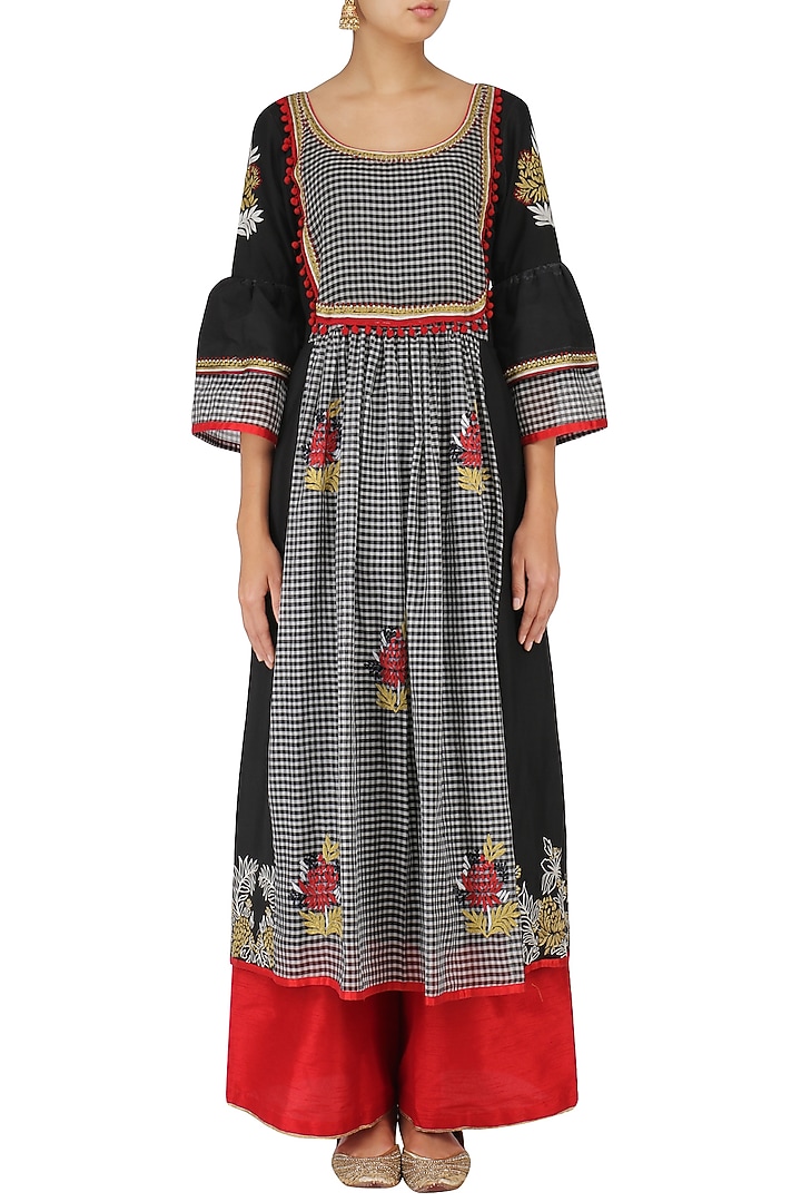 Black and White Checks Embroidered Kurta with Pants Set available only at Pernia's Pop Up Shop.