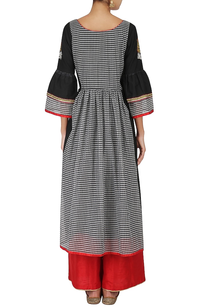 Black and White Checks Embroidered Kurta with Pants Set available only at Pernia's Pop Up Shop.