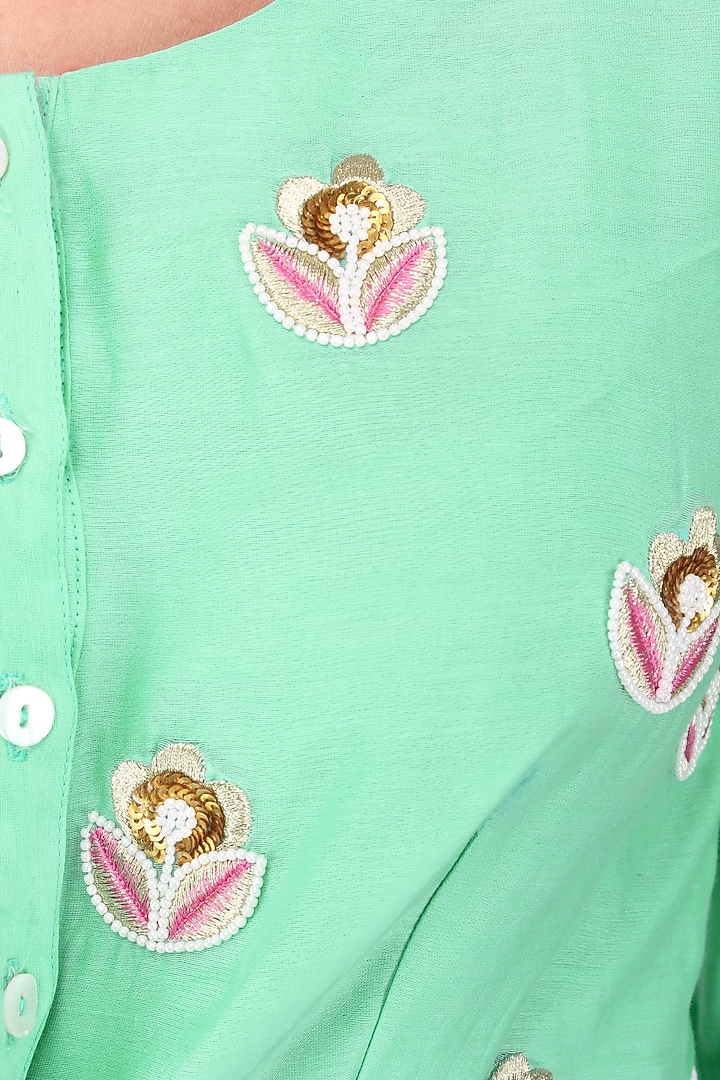 Lime Green and Pink Floral Embroidered Kalidaar Set available only at Pernia's Pop Up Shop.