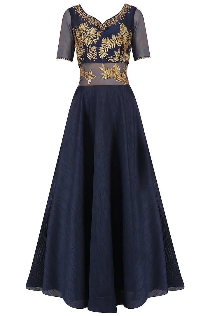 Navy Embroidered Anarkali Set by Breathe By Aakanksha Singh