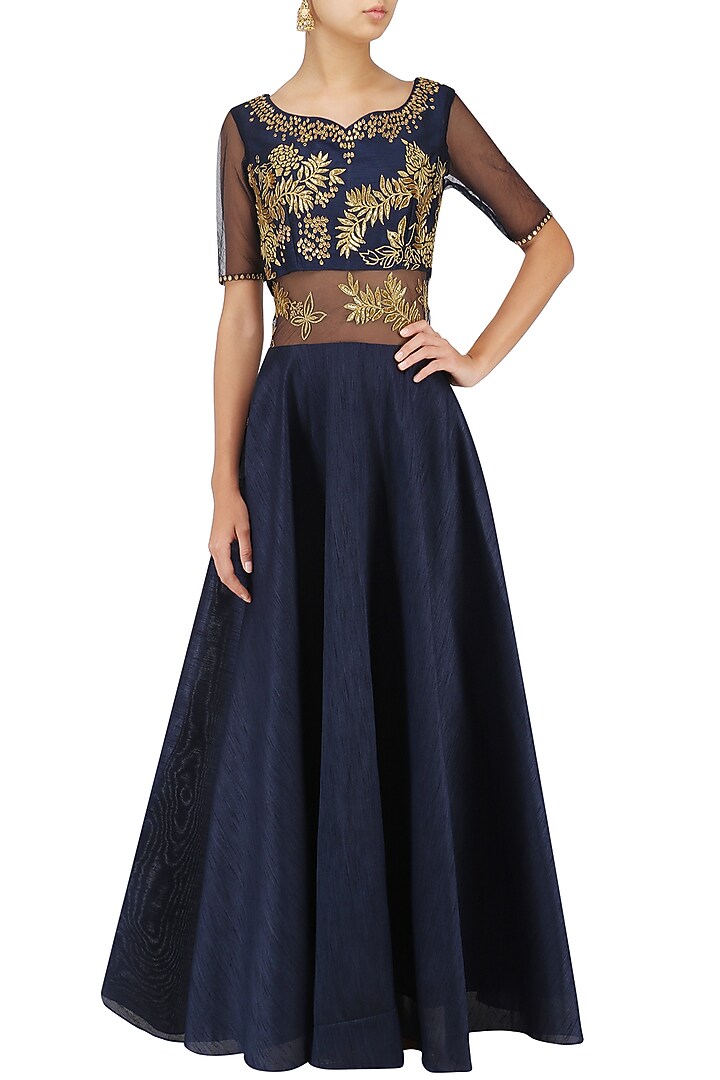 Navy Embroidered Anarkali Set available only at Pernia's Pop Up Shop.