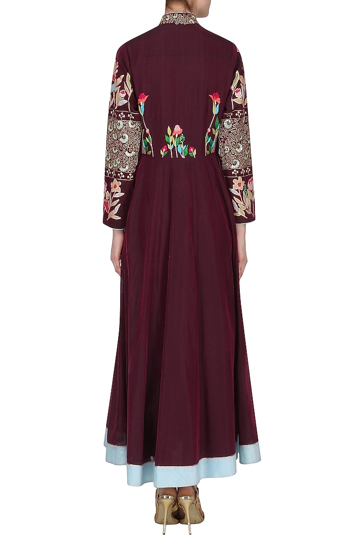 Burgundy and Blue Embroidered Kalidaar Set available only at Pernia's Pop Up Shop.