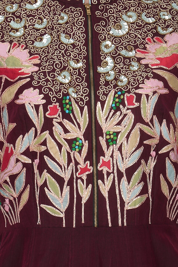Burgundy and Blue Embroidered Kalidaar Set available only at Pernia's Pop Up Shop.