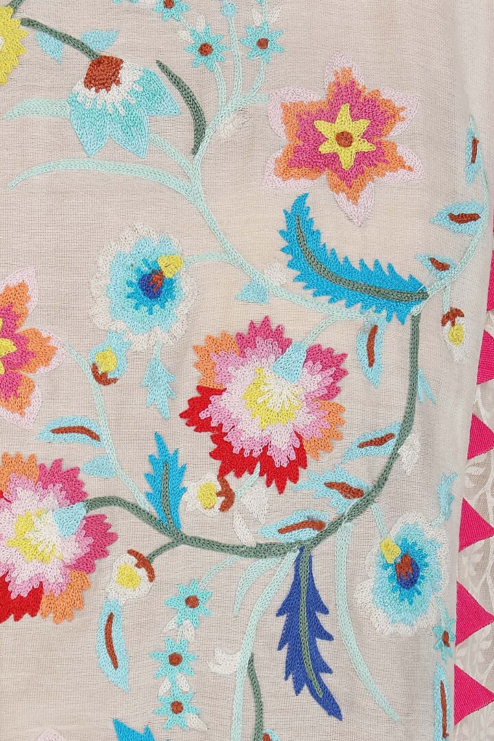 Off-white floral embroidered A-line kurta and pants set available only at Pernia's Pop Up Shop.