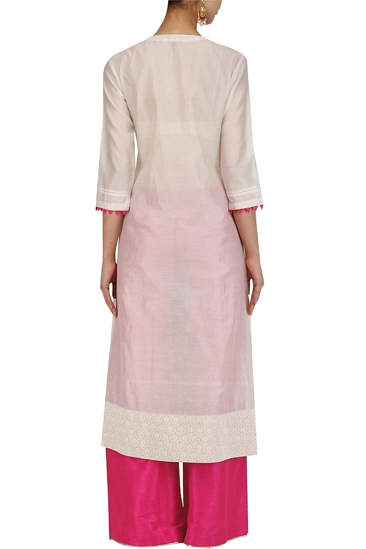 Off-white floral embroidered A-line kurta and pants set available only at Pernia's Pop Up Shop.