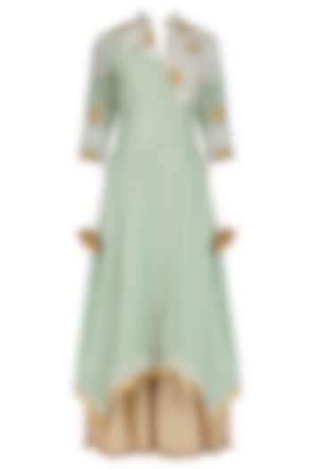 Aqua blue embroidered asymmetrical kurta and sharara set available only at Pernia's Pop Up Shop.