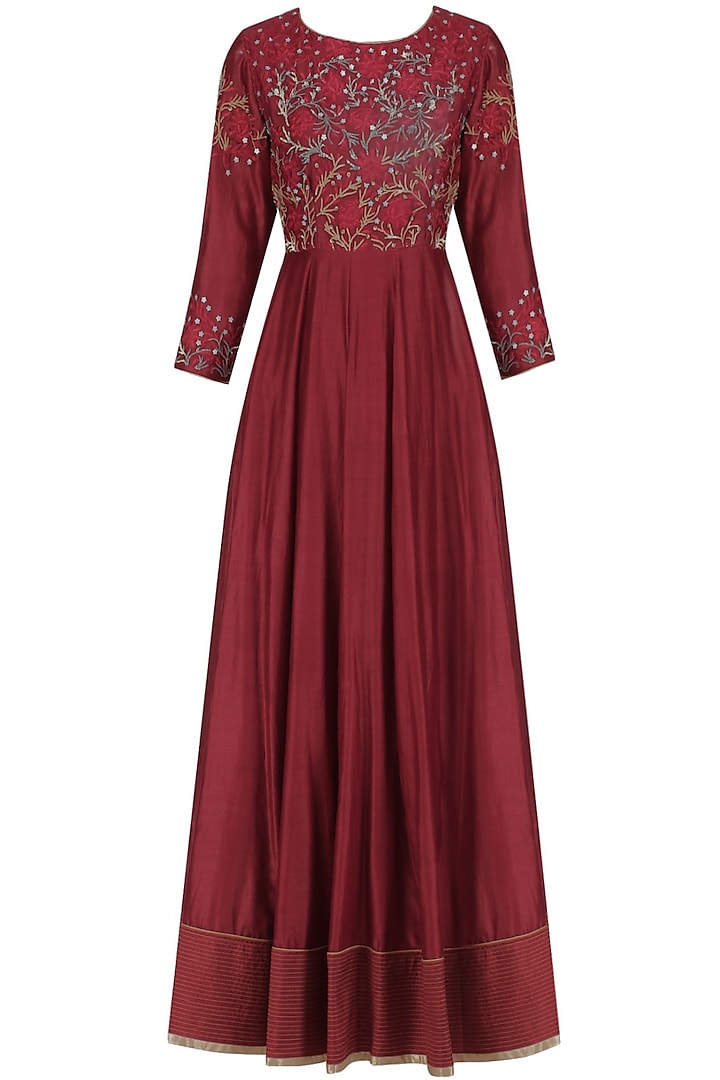 Deep Red Embroidered Anarkali Set by Breathe By Aakanksha Singh
