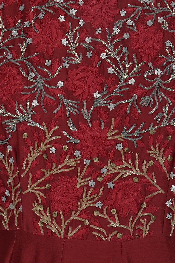 Deep red embroidered anarkali set available only at Pernia's Pop Up Shop.